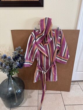 OddBird Pink Striped Hooded Robe Sz S/M